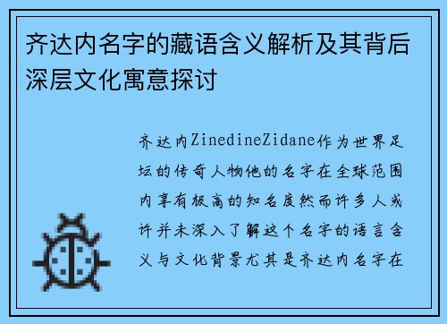 齐达内名字的藏语含义解析及其背后深层文化寓意探讨